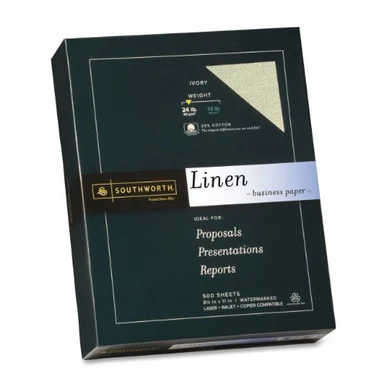 Southworth Linen Business Paper - For Inkjet, Laser Print - Letter - 8.50" X 11" - 24 Lb - Recycled - Linen - 500 / Box - Ivory (564C)