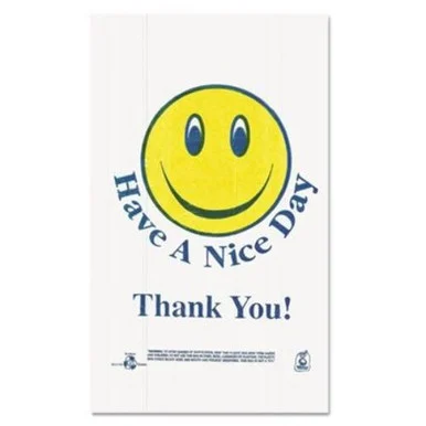 Brown Paper Goods T1-6SMILEY Smile Face Shopping Bags, 12.5 Microns, White, 900/carton