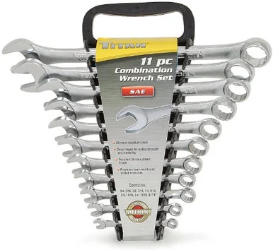 Titan 17327 Combination Wrench Set, 11-piece, 1/4 In. To 7/8 In., Raised Panel, In Storage Rack