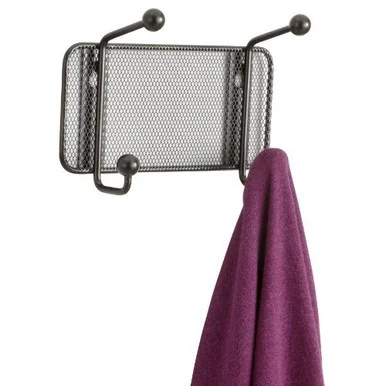 Safco Onyx Mesh Sturdy 2-hook Garment Wall Rack - 2 Double Hooksteel - Black (6401BL)
