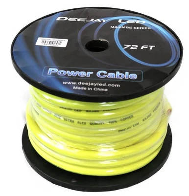 Deejay LED TBH272YELLOWCOPP 2 Gauge 72 Ft 100% Copper Power Cable Used For Vehicular Audio Amplifiers Yellow