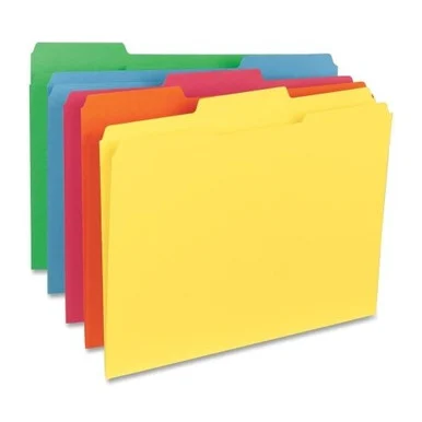 Sparco Top Tab File Folder - Letter - 8.50" X 11" - 1/3 Tab Cut - Assorted Position Tab Location - 11 Pt. - Red, Green, Yellow, Orange, Blue - 100 / Box (SP21274)
