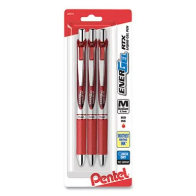 Pentel BL77BP3B Energel Rtx Retractable Gel Pen, Medium 0.7 Mm, Red Ink/barrel, 3/pack