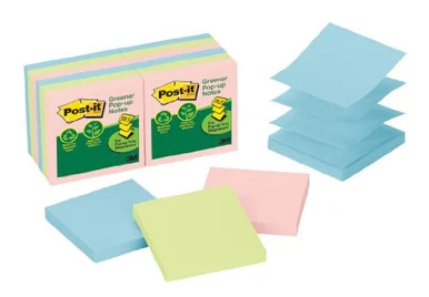 Post-it Greener Pop-up Notes In Sunwashed Pier Colors - Repositionable, Pop-up - 3" X 3" - Assorted - Paper - 12 / Pack (R330RP12AP)