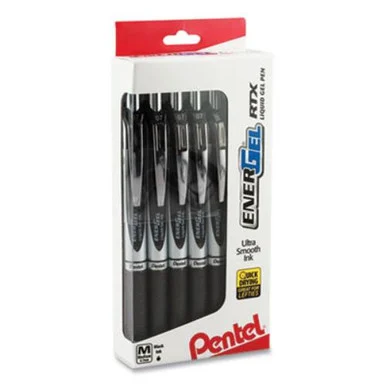 Pentel BL77PC12A1 Energel Rtx Retractable Gel Pen, Medium 0.7 Mm, Black Ink, Black/silver Barrel, Dozen