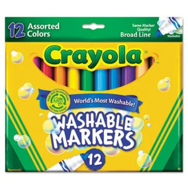 Crayola Classic Washable Markers - Broad Marker Point Type - Conical Marker Point Style - Red, Orange, Yellow, Green, Blue, Violet, Brown, Black, Gray, Flamingo Pink, Blue, ... Ink - 12 / Set (587812)