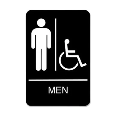 U.S. Stamp & Sign 9003 Ada Sign, Men/wheelchair Accessible Tactile Symbol, Plastic, 6 X 9, Black/white