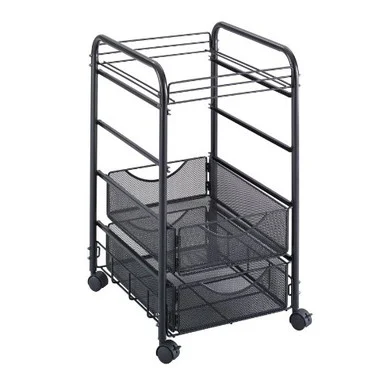 Safco Onyx Mesh Open File With Drawers - 2 Drawer - 75 Lb Capacity - 4 X 1.50" Caster - Steel - 15.8" X 17" X 27" - Black (5215BL)