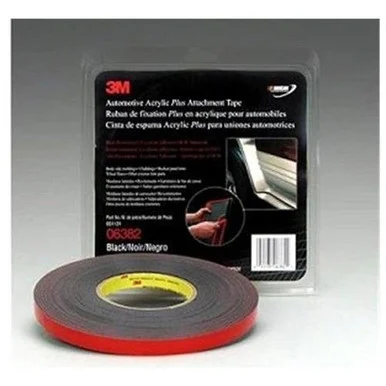 3m 06382 Automotive Acrylic Plus Attachment Tape, Black, 1/2" X 20 Yds.