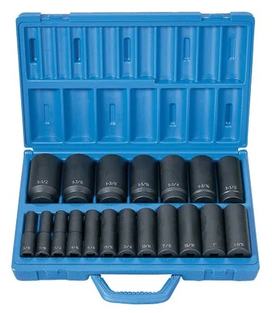 Grey Pneumatic 1319D 19 Piece 1/2" Drive Deep Length Fractional Master Impact Socket Set