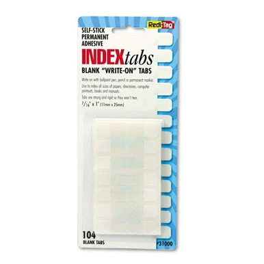 Redi-tag Permanent Write-on Index Tabs - Write-on - 104 / Pack - White Tab (RTG31000)