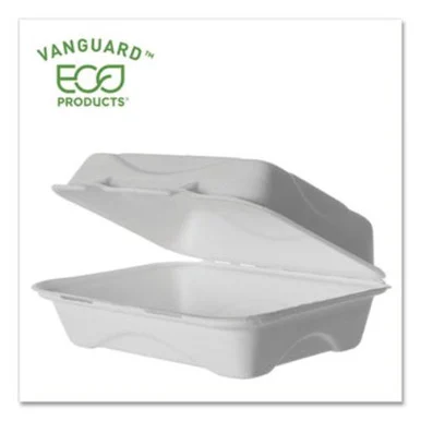 Eco Products EP-HC96NFA Vanguard Renewable And Compostable Sugarcane Clamshells, 1-compartment, 9 X 6 X 3, White, 250/carton