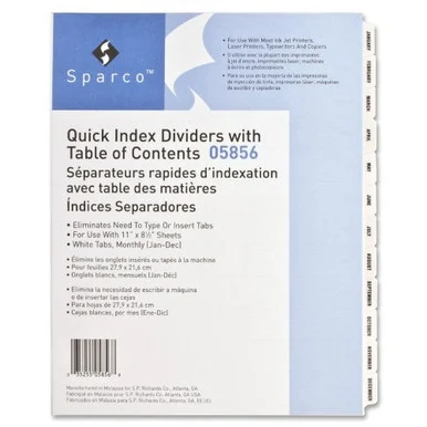 Sparco Table Of Contents Quick Index Divider - Printedjanuary To December - 8.50" X 11" - 12 / Set - White Divider (SPR05856)