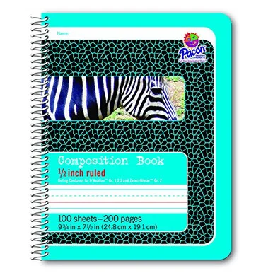 Pacon 1/2" Short Way Ruled Composition Book - 100 Sheets - 200 Pages - Printed - Spiral Bound - Short Way Ruled 7.50" X 9.75" - Recycled (pac-2429)