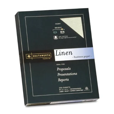 Southworth Linen Business Paper - Letter - 8.50" X 11" - 32 Lb - Recycled - Linen, Textured - 250 / Box - Ivory (J568C)