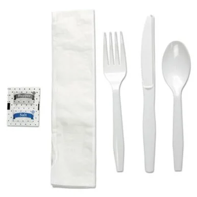 Boardwalk FKTNSMWPSWH Six-piece Cutlery Kit, Condiment/fork/knife/napkin/teaspoon, White, 250/carton