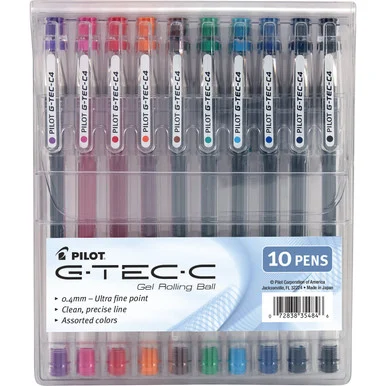 Pilot 35484 G-tec-c Ultra Gel Ink Stick Pen, Assorted Ink, .4mm, 10/pack