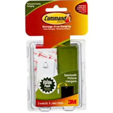 Command Large Sawtooth Picture Hangers-white 3 Hangers & 6 Strips 10971666