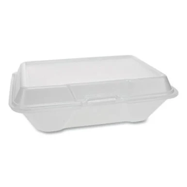 Pactive YTH102050001 Foam Hinged Lid Containers, Single Tab Lock #205 Utility, 9.19 X 6.5 X 2.75, 1-compartment, White, 150/carton