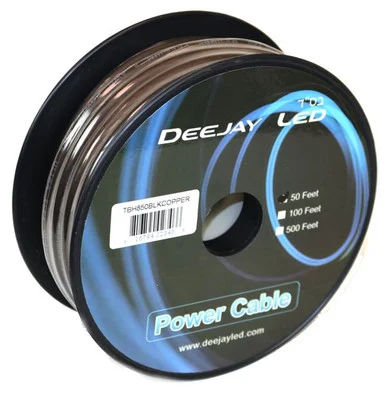 Deejay LED TBH850BLKCOPPER 8 Gauge 50ft Black Pure Copper