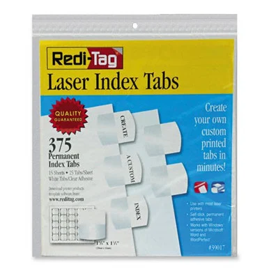 Redi-tag Laser Index Tab - Blank - 375 / Pack - White Tab (RTG39017)