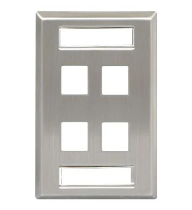 ICC Station ID Stainless Steel Faceplate with 4 Ports for EZ/HD Style in Single Gang (ic107s04ss)