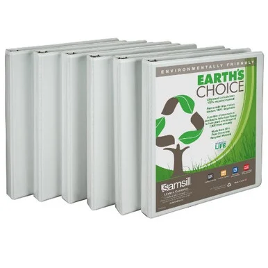 Samsill Earth's Choice Ring Binder - Round Ring Fastener - 2 Pockets - Polypropylene, Chipboard - White - 6 / Pack (i08917)