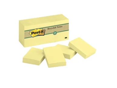 Post-it Plain Note - Self-adhesive, Repositionable - 1.50" X 2" - Yellow - Paper - 12 / Pack (653RPYW)