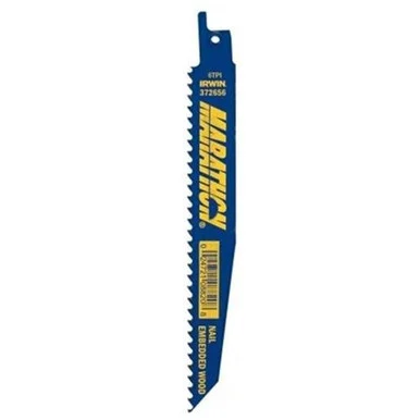 Irwin Industrial 372656 Reciprocating Saw Blade, 6" Long, 6 Tpi, Bi-metal, For Nail Embedded Wood, Bulk