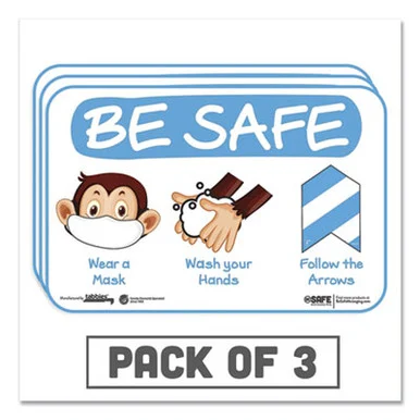 Tabbies 29506 Besafe Messaging Education Wall Signs, 9 X 6, "be Safe, Wear A Mask, Wash Your Hands, Follow The Arrows", Monkey, 3/pack