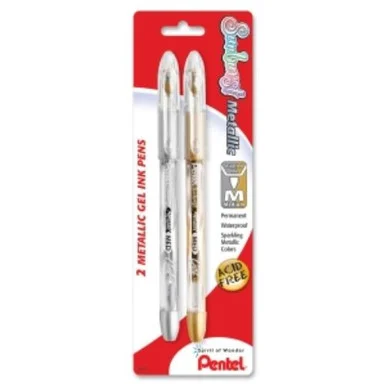Pentel Arts Sunburst Semi-transparent Rollerball Pen - Medium Pen Point Type - 0.8 Mm Pen Point Size - Refillable - Gold Gel-based, Silver Ink - 2 / Pack (k908mbp2xz)