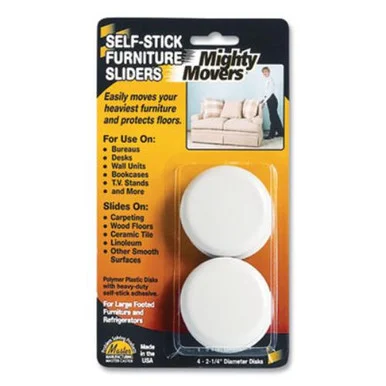 Master Caster 925208 Mighty Movers Self-stick Furniture Sliders, Round, 2.25" Diameter, Beige, 4/pack