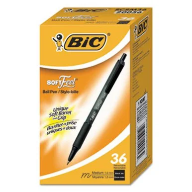Bic Softfeel Retractable Ball Pens - Medium Pen Point Type - 1 Mm Pen Point Size - Black - Black - 36 / Box (scsm361bk)