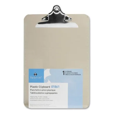Sparco Transparent Clipboard - 9" X 12.50" - Spring Clip - Plastic - Smoke (SPR01861)