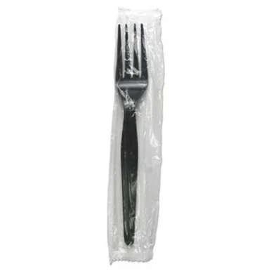 Boardwalk FORKHWPSBIW Heavyweight Wrapped Polystyrene Cutlery, Fork, Black, 1000/carton