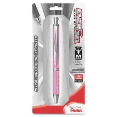 Pentel Energel Alloy Retractable Liquid Gel Pen - Medium Pen Point Type - 0.7 Mm Pen Point Size - Refillable - Black Gel-based Ink - Metallic Pink Aluminum Alloy Barrel - 1 / Pack (bl407pbpa)