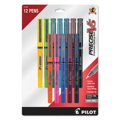 Pilot 00072838318886 Precise V5 Roller Ball Stick Pen, Precision Point, Assorted Ink, .5mm, Dozen