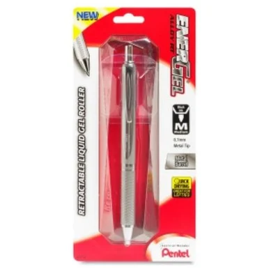 Pentel Energel Alloy Retractable Liquid Gel Pen - Medium Pen Point Type - 0.7 Mm Pen Point Size - Refillable - Black, Gel-based Ink - Metallic Silver Metal Barrel - 1 / Pack (bl407bp)