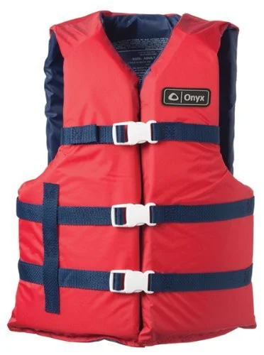 Onyx Universal General Purpose Life Vest - For Swimming - Universal Size for Adult - Nylon, Foam - Red, Navy - Absolute Outdoor 3570-0131