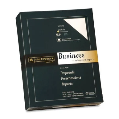 Southworth Business Paper - For Inkjet, Laser Print - Letter - 8.50" X 11" - 20 Lb - Recycled - Wove - 500 / Box - White (403C)