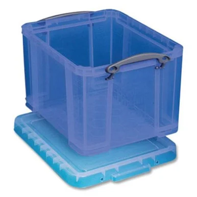 Really Useful Boxes Inc. 32TBL Snap-lid Storage Bin, 8.45 Gal, 14" X 18" X 12.25", Transparent Blue