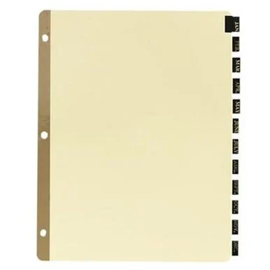 Sparco Leather Monthly Tab Index - Printed - 8.50" X 11" - 12 / Set - Black Tab (SPR01183)