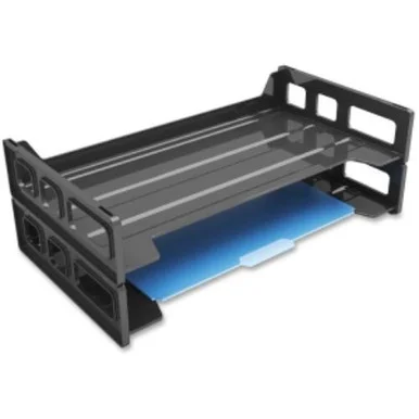 Deflect-o Single Self Stacking Legal Tray - Desktop, Shelf - Plastic - Black (def-399104)