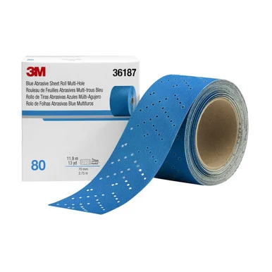 3m 3M-36187 Hookit Blue Abrasive Sheet Roll Multi-hole, 2.75 Inch X 13y, 80 Grade