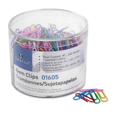 Sparco Vinyl-coated Gem Clip - No. 1 - 500 / Box - Assorted (SPR01605)
