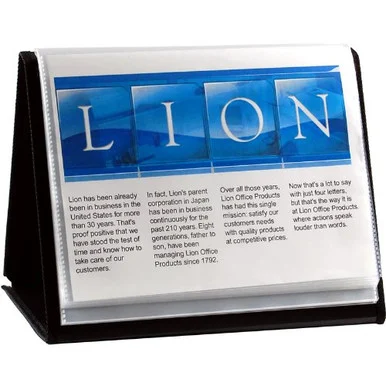 Lion Flip-n-tell Display Easel Book - Letter - 8.50" X 11" - 40 Sheet Capacity - 20 Pockets - Polypropylene - Black - 1 Each (LIO39008)