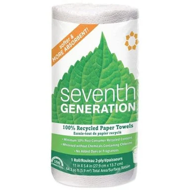 Seventh Generation Right Size Recycled Paper Towels - 2 Ply - 156 Sheets/roll - White - Absorbent, Dye-free, Fragrance-free, Strong, Chlorine-free - 24 / Carton (13722)