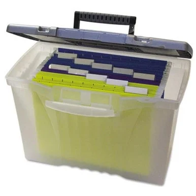 Storex Portable File Box - 12" Height X 14.5" Width X 10.5" Depth External Dimensions - Plastic - Clear, Silver - File (61511U01C)