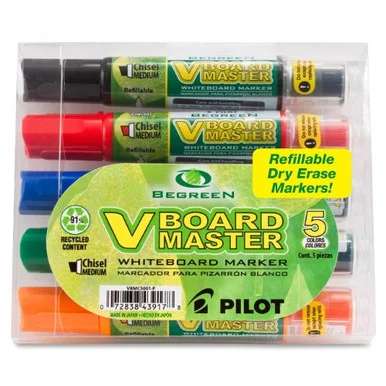 Begreen V-board Master Dry Erase Marker - Broad Marker Point Type - Chisel Marker Point Style - Orange, Green, Blue, Black, Red Ink - 5 / Pack (PIL43917)