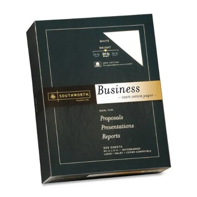 Southworth 100% Cotton Business Paper - For Laser Print - Letter - 8.50" X 11" - 24 Lb - Recycled - Wove - 500 / Box - White (14C)